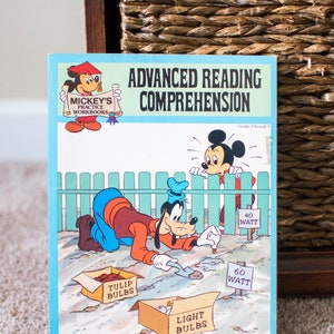 Mickey&#39;s Practice Workbooks - Advanced Reading Comprehension, Never Before Used, 1980s Vintage Ephemera Classic Disney Characters
