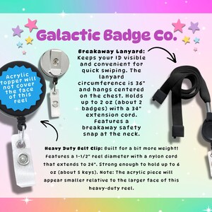 Peut inclure: Un enrouleur de badge noir de 3,8 cm de diam&egrave;tre avec un cordon en nylon de 61 cm, pouvant supporter 170 grammes. Inclut un cordon de s&eacute;curit&eacute; noir de 91 cm de circonf&eacute;rence, une extension de 86 cm et une capacit&eacute; de charge de 57 grammes.