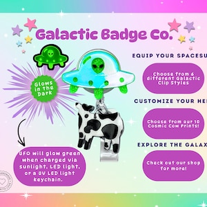 Bobine d'insigne d'enlèvement de vache extraterrestre OVNI : vaisseau spatial vert foncé phosphorescent, cadeau d'infirmière de science-fiction