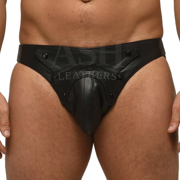 Mens Real Leather Underwear | Black Leather ultimate codpiece  Jocks | Handmade Boxer Briefs Jockstraps | Premium Quality String