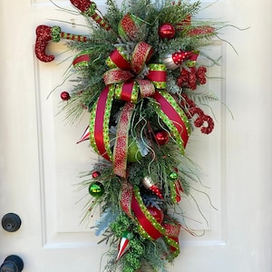 Elf Christmas Swag. Red and Green Christmas Swag, Whimsical Christmas Swag, Whimsical Christmas Wreath