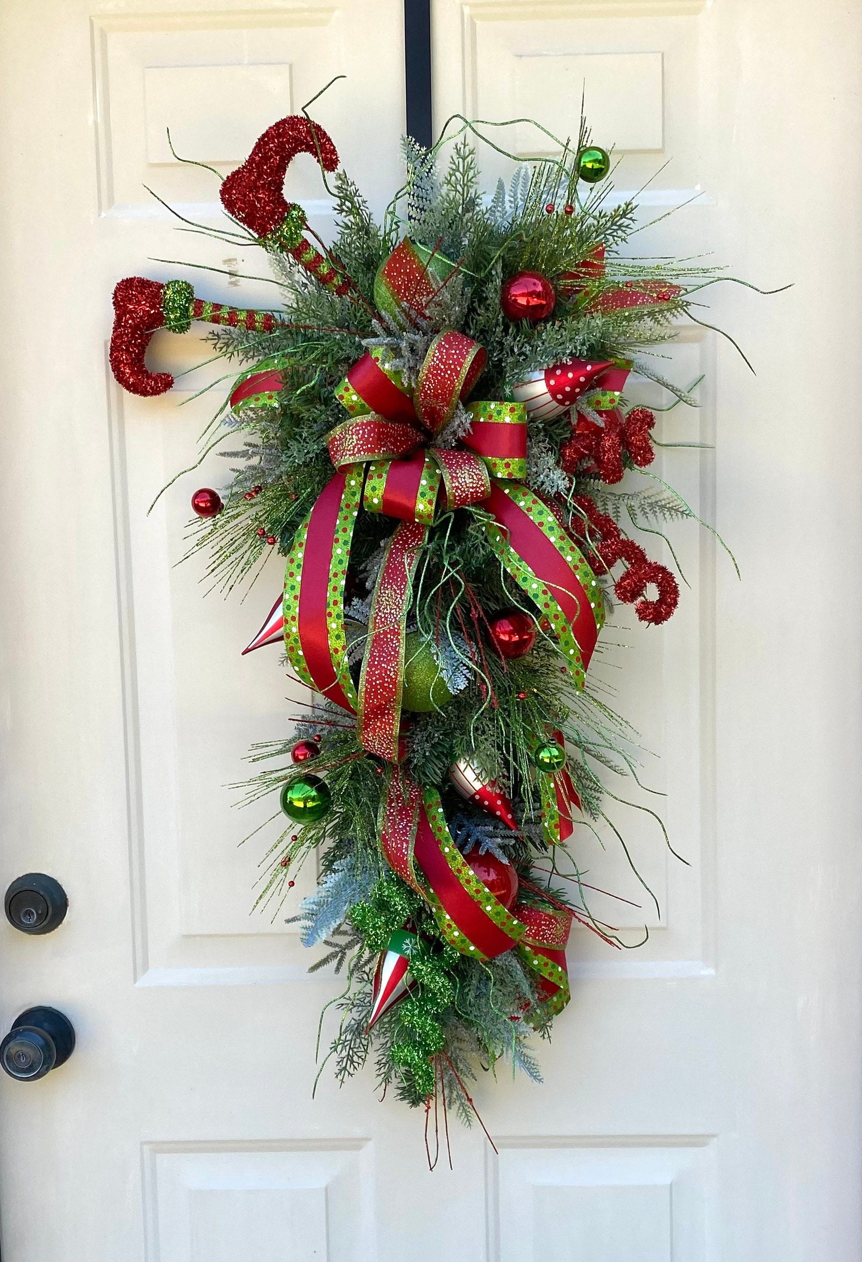 Elf Christmas Swag. Red and Green Christmas Swag, Whimsical