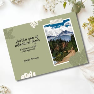 Printable Mountains Birthday Card, Outdoorsy Camping Card, Nature Lover Birthday Card, Card for Hiker, Adventure Birthday, Digital Download