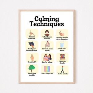 Calming Corner Wall Art Poster, Calm Down Strategies Sign Printable, Educational Feelings Chart Prints, Preschool Decor Montessori Toddler