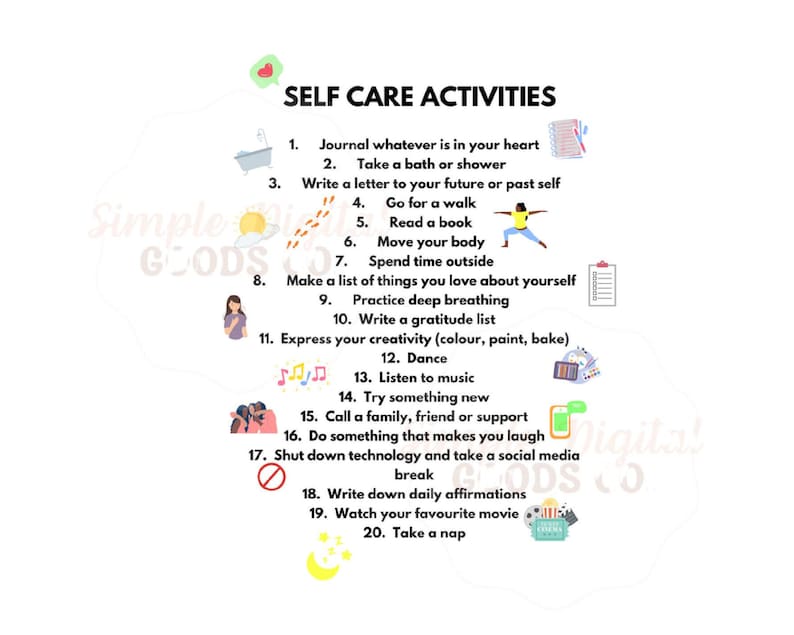 Self Care Print, Self Care Checklist, Self Care Printable, Mindfulness ...