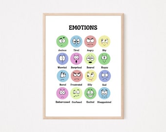 Feelings Poster, Emotions Chart, Classroom Decor, Homeschool Decor, Feelings Print, Playroom Wall Art, Classroom Art, Emotions Poster