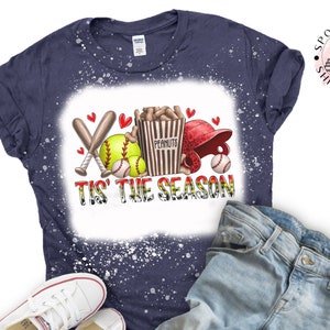 tis the season shirt, softball baseball mom bleached tshirt, baseball mom leopard tee, softball mom of both t-shirt, sports mom shirt