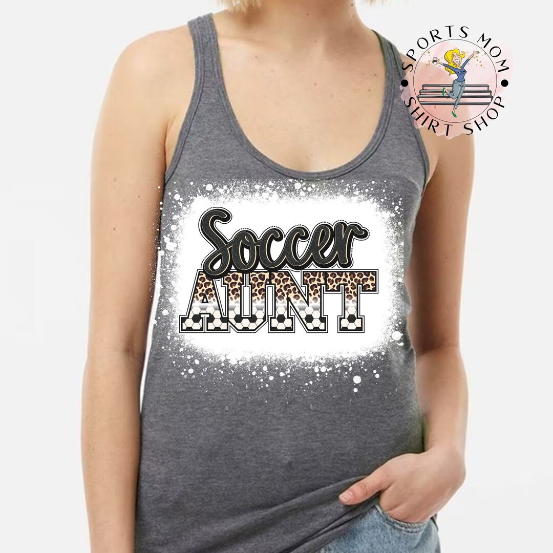 Soccer Aunt Shirt Tank Top, Soccer Leopard Print Bleached Distressed