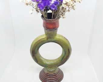 Ceramic Circle Vase, Handmade Donut Vase