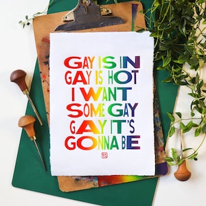 Gay Is In - Rainbow print - Linoleum block print - size A4 - Laszlo Cravensworth WWDITS - What We Do In The Shadows