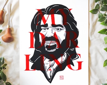 Laszlo Cravensworth MY DARLING lino block print - size A4 - Black and red print on white paper - What We Do In The Shadows