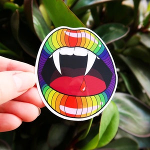 Queer gay LGBTQIA+ vampire lips sticker - Glossy vinyl sticker - 6.2x6.9 cm in size