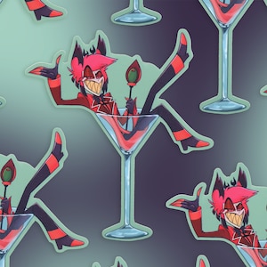 Alastor martini pinup sticker - Glossy vinyl sticker - 8.4x9.5 cm in size - Hazbin Hotel