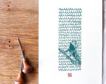 Screaming Frog linoleum block print - A4 / 8.25x11.7&quot; - Off-white paper - Hand pressed
