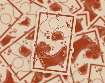 Spicy Bathtime glossy paper based vinyl sticker - Reproduction of original linocut - approx. 9 x 5.8 cm in size