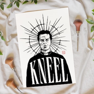 KNEEL linocut block art print - 21 x 29.7 cm (A4) - Hand carved and printed linoprint