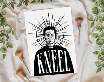 KNEEL linocut block art print - 21 x 29.7 cm (A4) - Hand carved and printed linoprint
