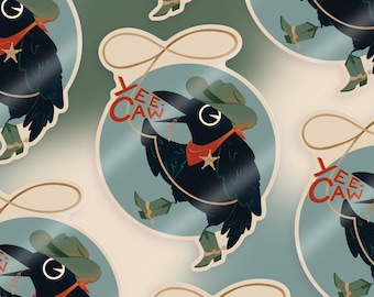 Yee-Caw Crowboy sticker - Glossy paper based vinyl sticker - approx. 8x6 cm in size