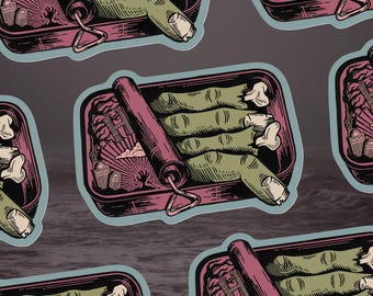 Finger Sardines glossy paper based vinyl sticker - Reproduction of original linocut - approx. 8 x 5.7 cm in size