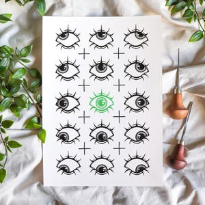 WATCHING - linoleum block print on sturdy 220gsm off white art paper - size A4 - Pressed by hand