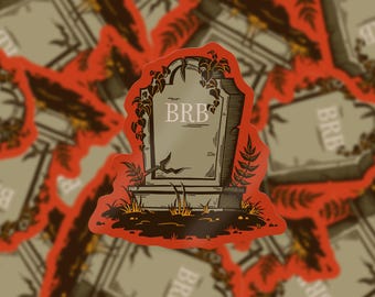 BRB Tombstone glossy paper based vinyl sticker - Reproduction of original linocut - approx. 8 x 7.6 cm in size