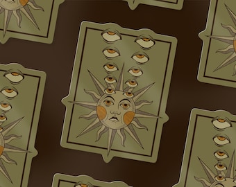 Eye-roll Sun glossy paper based vinyl sticker - Reproduction of original linocut - approx. 8.5 x 6.7 cm in size