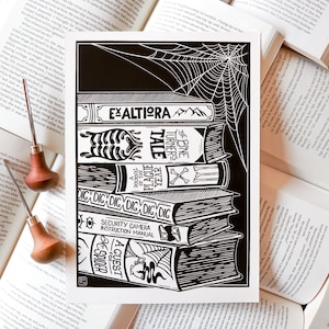LEITNER'S LIBRARY lino block print - 21 x 29.7 cm (A4) - The Magnus Archives, TMA - Hand printed