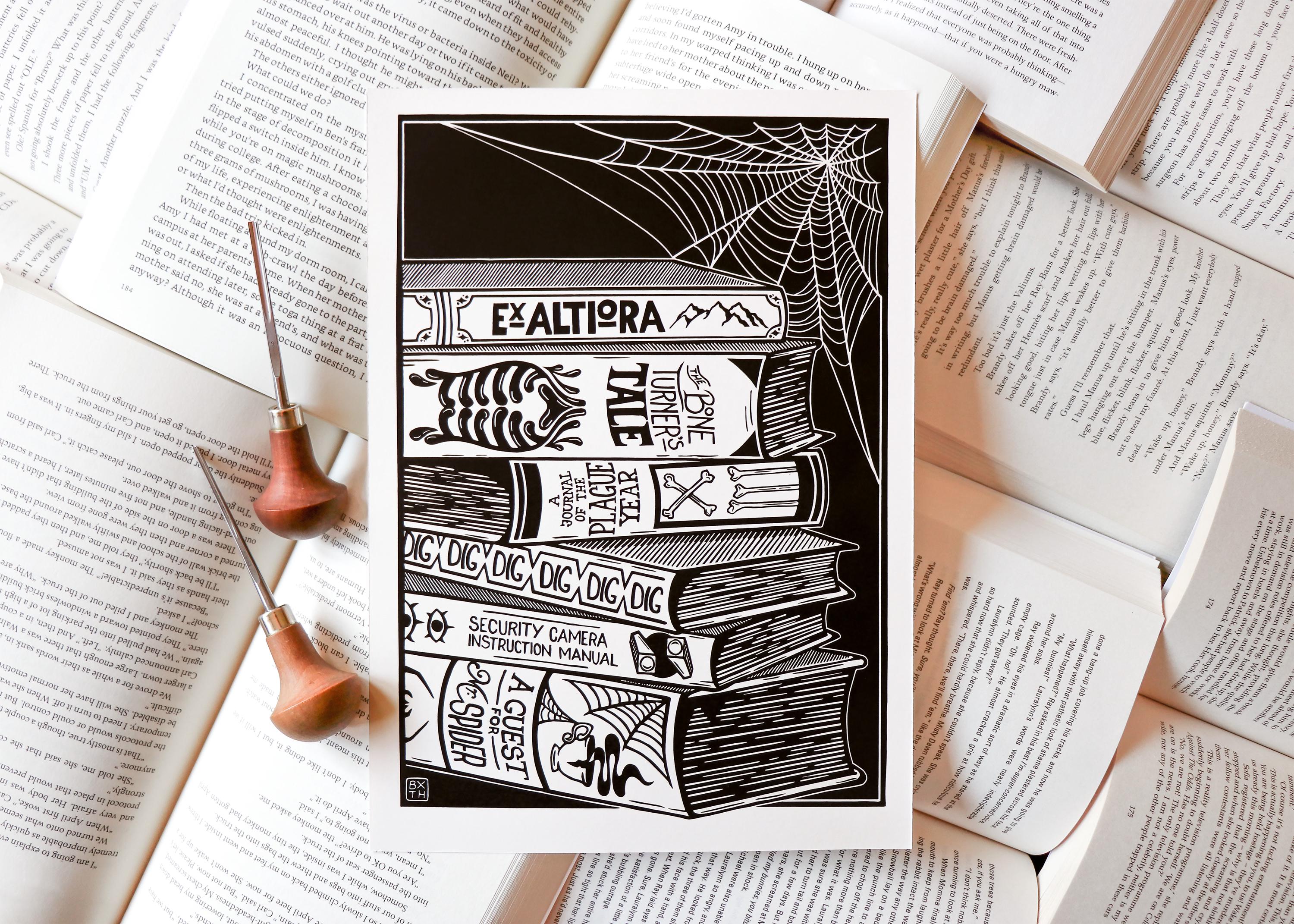 LEITNER'S LIBRARY lino block print - 21 x 29.7 cm (A4) - The Magnus Archives, TMA - Hand printed