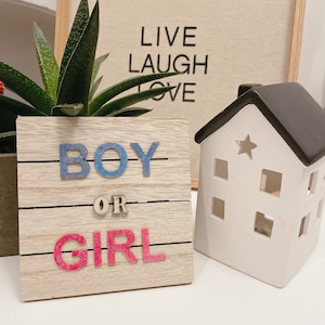 Gender reveal decorations table signs props / boy or girl gender decor / wood design / baby shower gender reveal party supplies decoration