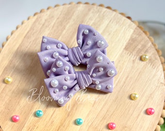 Lilac pearl handmade hair bow I Handmade pearl womens headband I Handmade spring hair bows I Handmade pearl bows