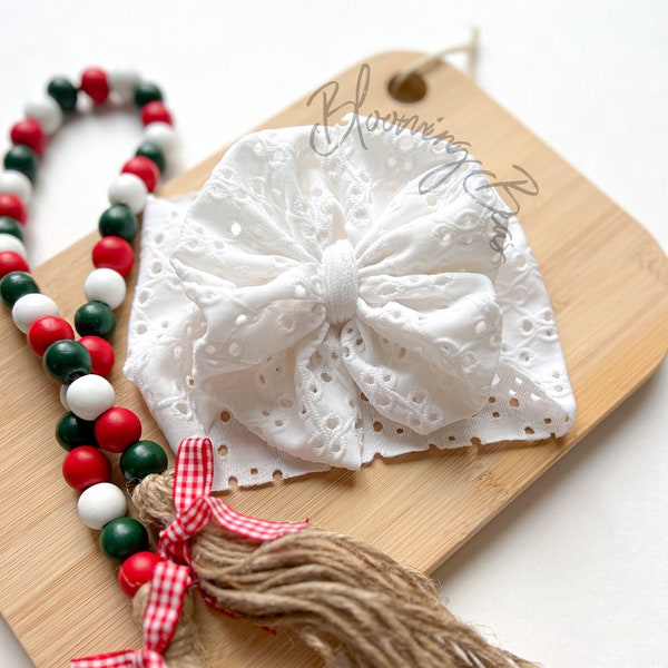 White eyelet headwrap and hair bow I Eyelet baby head wraps I white eylet winter hair bow I eyelet head wraps