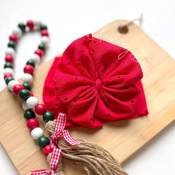 Red eyelet handmade head wrap and hair bow I Valentine’s day baby head wrap I Handmade v-day hair bows I Red eyelet hair bow