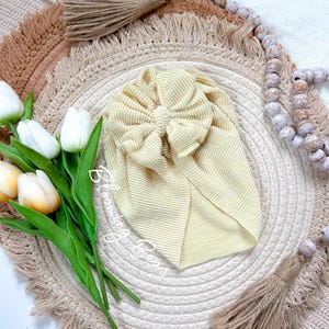 Yellow Skinny Rib Baby Turban: Handmade Donut Knot Headband