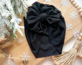 Black handmade baby turban I Black messy knotted hair bows I Handmade baby turban I Messy bow handmade turban