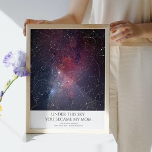 The Day You Became My Mom Star Map- New Mother Christmas Gift, Night Sky Print Mother Daughter Gift, Star Constellation Map Mom Birthday