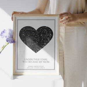 Aangepaste sterrenkaart Moederdagcadeau - de dag dat je mijn moeder werd - cadeau nieuwe moeder - nachtelijke hemel Art Print gepersonaliseerde moeder-dochtercadeau