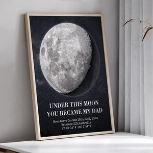 O dia em que você se tornou meu pai, impressão personalizada das fases da lua, presente de dia dos pais da esposa, pôster das fases da lua, presente de pai e filha, presente exclusivo para novo pai
