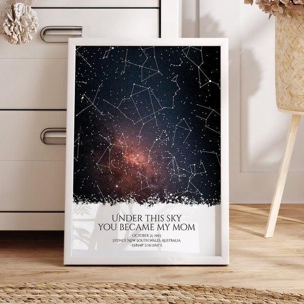 Personalized Star Map Unique Mother's Day Gift From Daughter- The Day You Became My Mom Star Map First Mothers Day Gift, Step Mom Gift