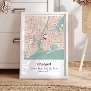 Presente de noivado para amigos-impressão de mapa de noivado presente de noivado personalizado para casal recém-noivado, presente de casamento com moldura de noivado
