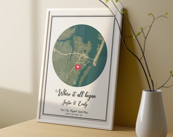 Where It All Began- Engagement Map Print Gift- Where We Met Personalised Map Anniversary Gift- Our First Date Memory Custom Wedding gift