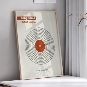 Stampa personalizzata del testo della canzone in vinile, regalo di Natale unico per lui, stampa del testo della canzone del matrimonio, regalo di anniversario per il marito, poster musicale personalizzato