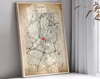 Engagement Map Print Engagement Gift For Couples, Personalized Map Custom Wedding Gift, Engagement Frame Just Engaged Gift, Pre Wedding Gift