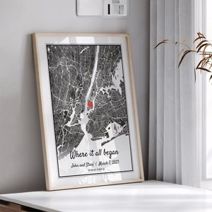 Where It All Began Map Anniversary Gift, First Date Custom Map Print Cute Relationship Gift, Personalized Map Print Wedding Anniversary Gift