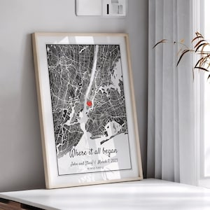 Where It All Began Map Anniversary Gift, First Date Custom Map Print Cute Relationship Gift, Personalized Map Print Wedding Anniversary Gift