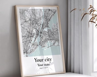 Custom City Map Print - Any City Personalized City Map Wall Art, Custom Hometown Map Any City Map Poster, Framed/unframed Custom City Prints