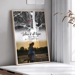 Carte où tout a commencé, cadeau d'anniversaire de naissance, premier rendez-vous sur la carte, cadeau unique de 1er anniversaire de mariage, impression de carte personnalisée, cadeau d'anniversaire de mariage pour lui
