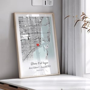 Premier rendez-vous sur carte, cadeau d'anniversaire personnalisé où nous nous sommes rencontrés, impression de carte personnalisée, cadeau relation, cadeau d'anniversaire de mariage pour mari ou femme
