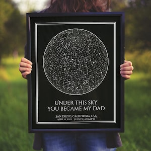 Cadeau fête des pères carte des étoiles personnalisée - Le jour où vous êtes devenu mon père, impression de ciel nocturne, cadeau père fille, premier cadeau bonus fête des pères