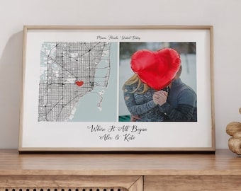 Impresión fotográfica personalizada del mapa "Dónde nos conocimos", regalo personalizado para parejas