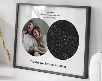 The Day You Became My Mom Star Map Personalized Mother&#39;s Day Gift From Daughter, Custom Star Map Unique Mother&#39;s Day Gift, Bonus Mom Gift
